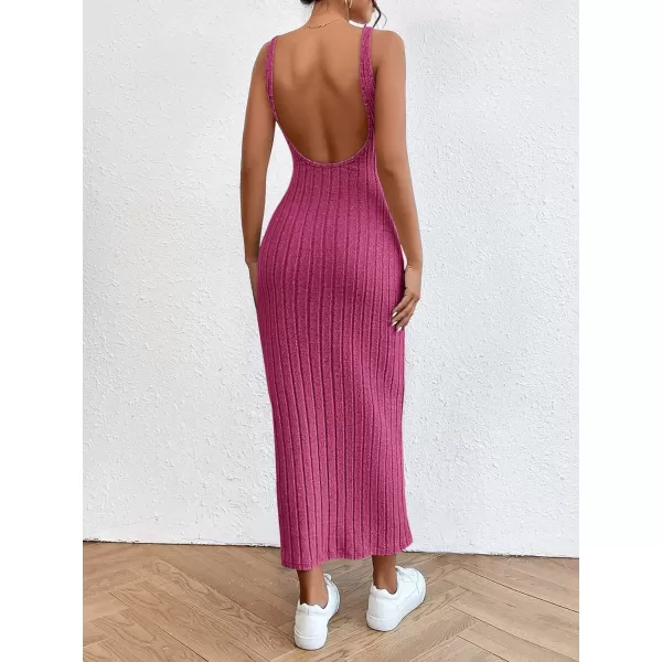 SweatyRocks Women's Sleeveless Ribbed Knit Tank Dress Backless Bodycon Maxi Dresses