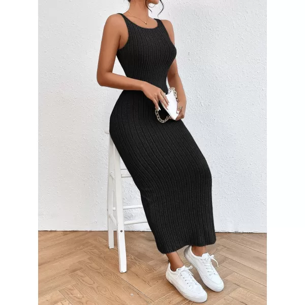 SweatyRocks Women's Sleeveless Ribbed Knit Tank Dress Backless Bodycon Maxi Dresses