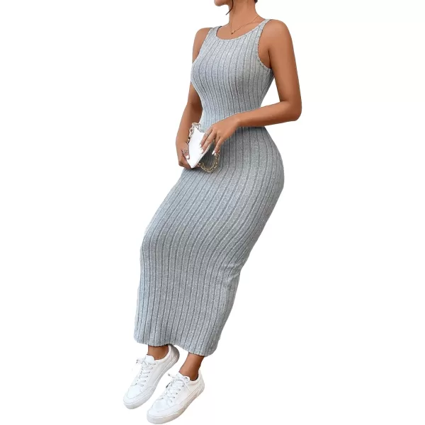 SweatyRocks Women's Sleeveless Ribbed Knit Tank Dress Backless Bodycon Maxi Dresses