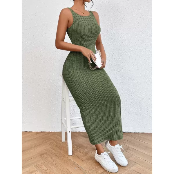 SweatyRocks Women's Sleeveless Ribbed Knit Tank Dress Backless Bodycon Maxi Dresses