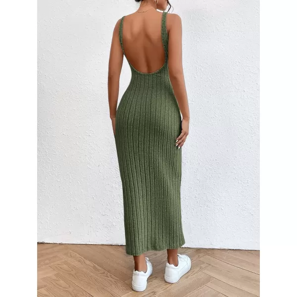 SweatyRocks Women's Sleeveless Ribbed Knit Tank Dress Backless Bodycon Maxi Dresses