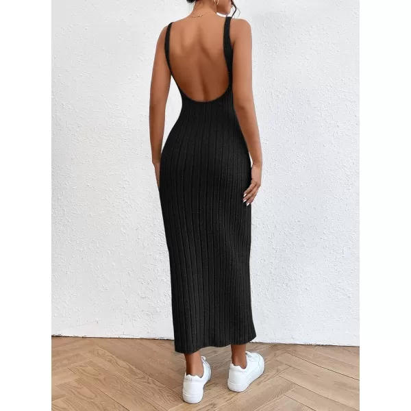 SweatyRocks Women's Sleeveless Ribbed Knit Tank Dress Backless Bodycon Maxi Dresses