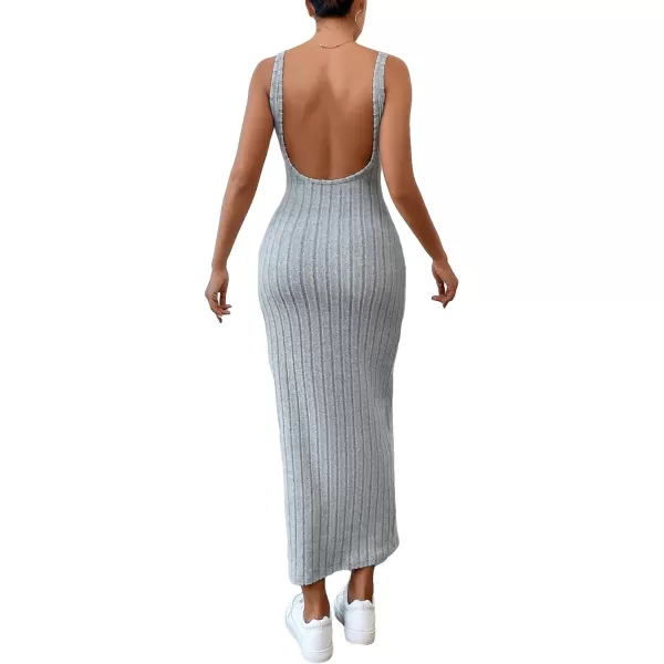 SweatyRocks Women's Sleeveless Ribbed Knit Tank Dress Backless Bodycon Maxi Dresses