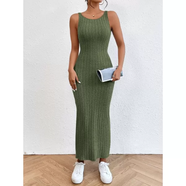 SweatyRocks Women's Sleeveless Ribbed Knit Tank Dress Backless Bodycon Maxi Dresses