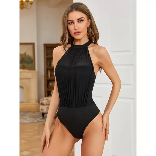 SweatyRocks Women's Sleeveless Scoop Neck High Cut Skinny Mesh Tank Top Bodysuit