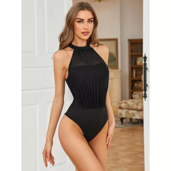 SweatyRocks Women's Sleeveless Scoop Neck High Cut Skinny Mesh Tank Top Bodysuit