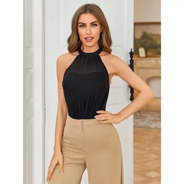 SweatyRocks Women's Sleeveless Scoop Neck High Cut Skinny Mesh Tank Top Bodysuit