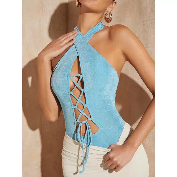 SweatyRocks Women's Sleeveless Scoop Neck High Cut Skinny Mesh Tank Top Bodysuit