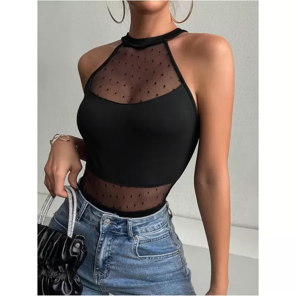 SweatyRocks Women's Sleeveless Scoop Neck High Cut Skinny Mesh Tank Top Bodysuit