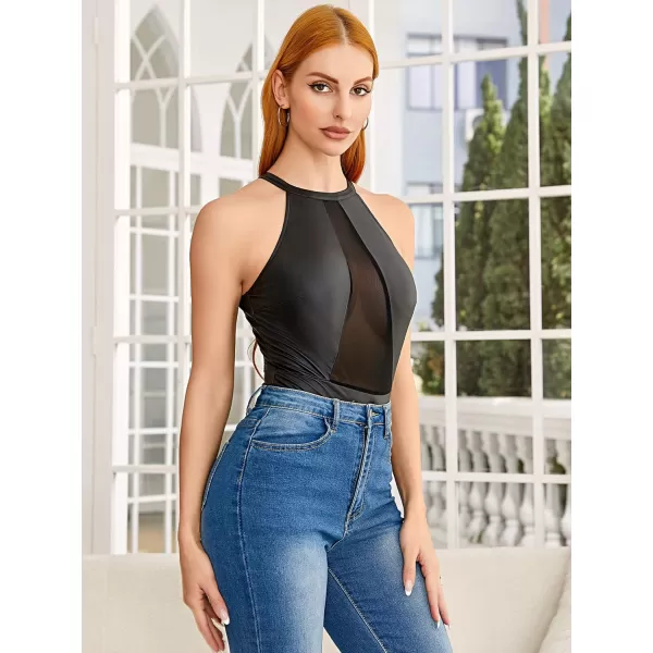 SweatyRocks Women's Sleeveless Scoop Neck High Cut Skinny Mesh Tank Top Bodysuit