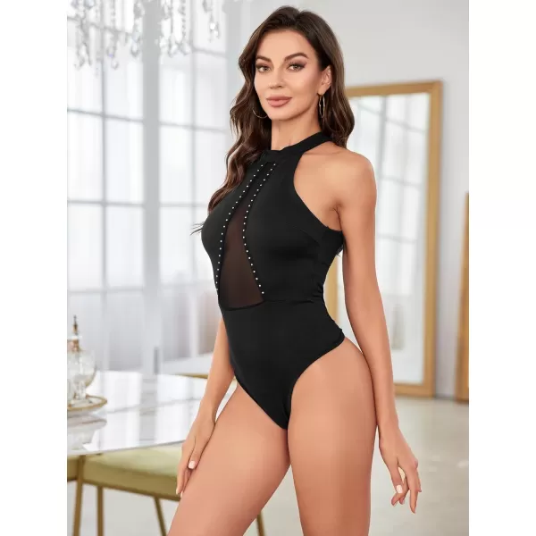 SweatyRocks Women's Sleeveless Scoop Neck High Cut Skinny Mesh Tank Top Bodysuit