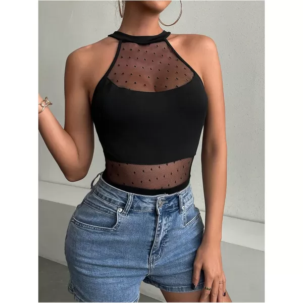 SweatyRocks Women's Sleeveless Scoop Neck High Cut Skinny Mesh Tank Top Bodysuit