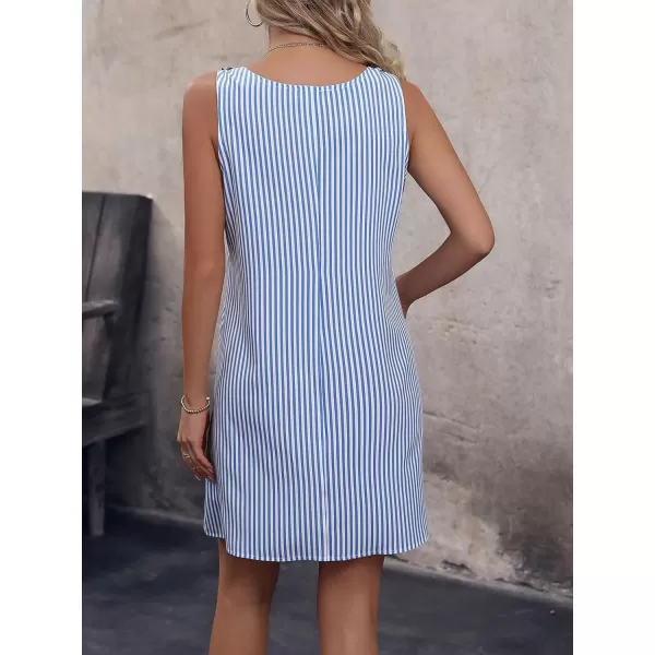 SweatyRocks Women's Sleeveless Striped Print Button Strap Short Dress Pockets Mini Tunic Tank Dress
