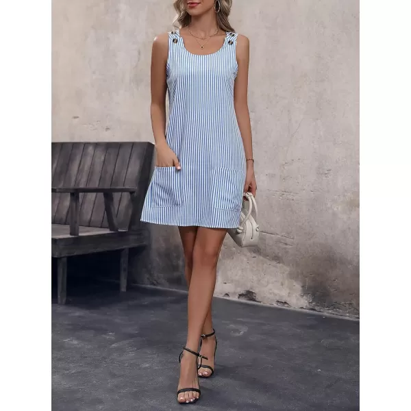 SweatyRocks Women's Sleeveless Striped Print Button Strap Short Dress Pockets Mini Tunic Tank Dress