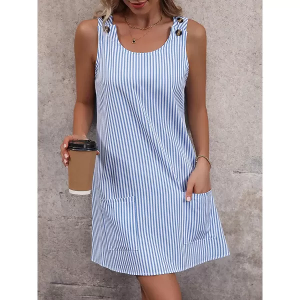 SweatyRocks Women's Sleeveless Striped Print Button Strap Short Dress Pockets Mini Tunic Tank Dress