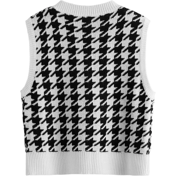 SweatyRocks Women's Sleeveless V Neck Knit Sweater Vest Houndstooth Crop Tank Top