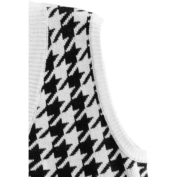 SweatyRocks Women's Sleeveless V Neck Knit Sweater Vest Houndstooth Crop Tank Top