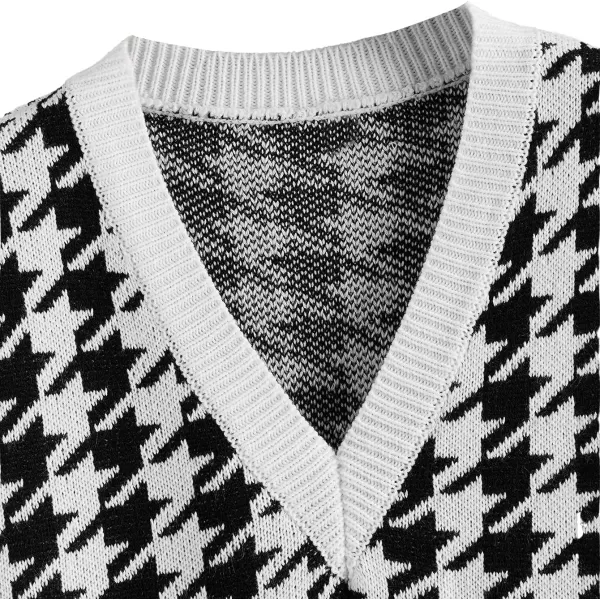 SweatyRocks Women's Sleeveless V Neck Knit Sweater Vest Houndstooth Crop Tank Top
