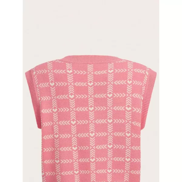 SweatyRocks Women's Sleeveless V Neck Knit Sweater Vest Houndstooth Crop Tank Top