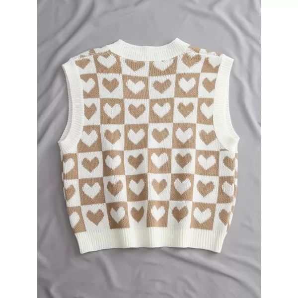 SweatyRocks Women's Sleeveless V Neck Knit Sweater Vest Houndstooth Crop Tank Top