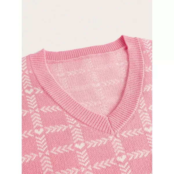 SweatyRocks Women's Sleeveless V Neck Knit Sweater Vest Houndstooth Crop Tank Top