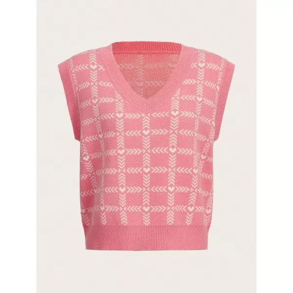 SweatyRocks Women's Sleeveless V Neck Knit Sweater Vest Houndstooth Crop Tank Top
