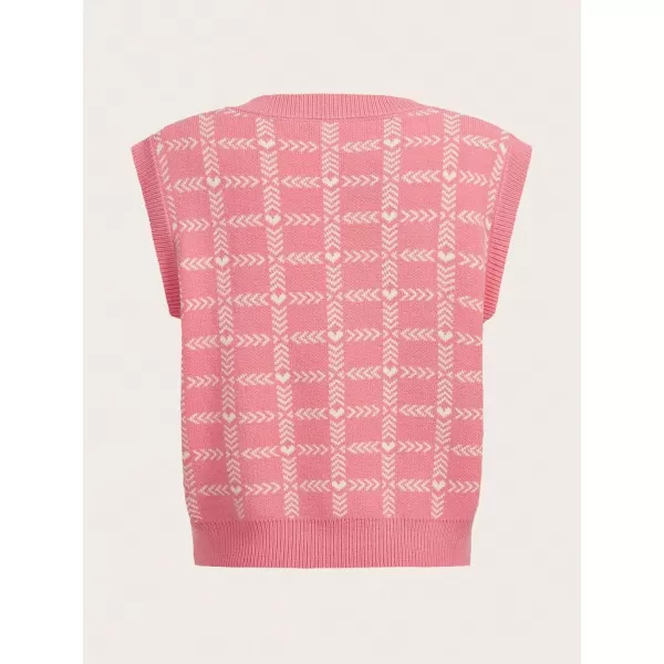 SweatyRocks Women's Sleeveless V Neck Knit Sweater Vest Houndstooth Crop Tank Top