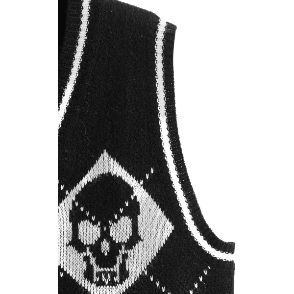 SweatyRocks Women's Sleeveless V Neck Knit Sweater Vest Skull Print Crop Tank Top
