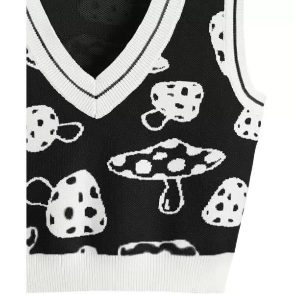 SweatyRocks Women's Sleeveless V Neck Knit Sweater Vest Skull Print Crop Tank Top