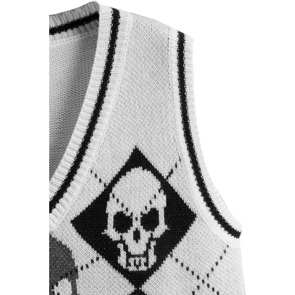 SweatyRocks Women's Sleeveless V Neck Knit Sweater Vest Skull Print Crop Tank Top