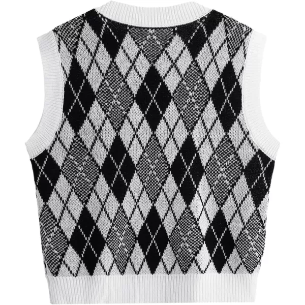 SweatyRocks Women's Sleeveless V Neck Knit Sweater Vest Skull Print Crop Tank Top