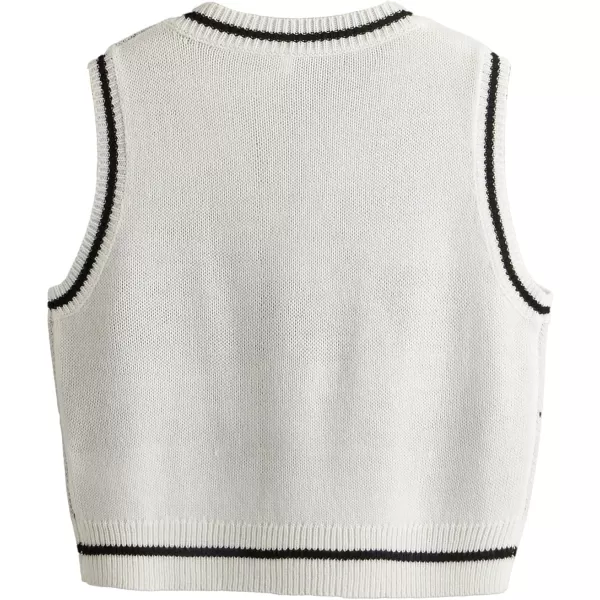 SweatyRocks Women's Sleeveless V Neck Knit Sweater Vest Skull Print Crop Tank Top