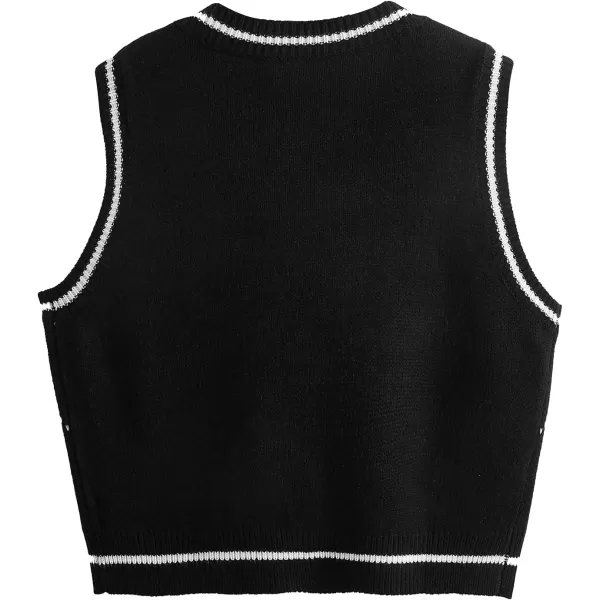 SweatyRocks Women's Sleeveless V Neck Knit Sweater Vest Skull Print Crop Tank Top