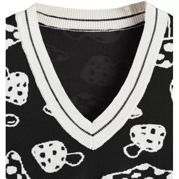 SweatyRocks Women's Sleeveless V Neck Knit Sweater Vest Skull Print Crop Tank Top