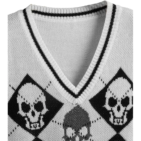 SweatyRocks Women's Sleeveless V Neck Knit Sweater Vest Skull Print Crop Tank Top
