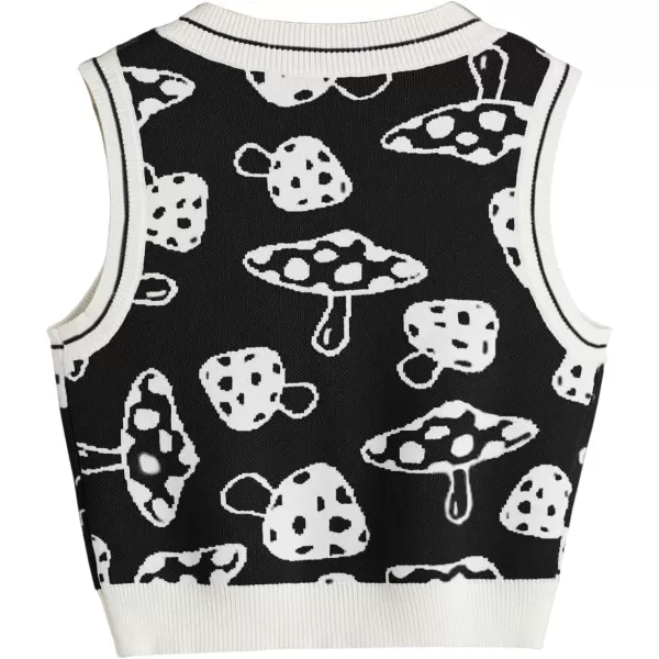 SweatyRocks Women's Sleeveless V Neck Knit Sweater Vest Skull Print Crop Tank Top
