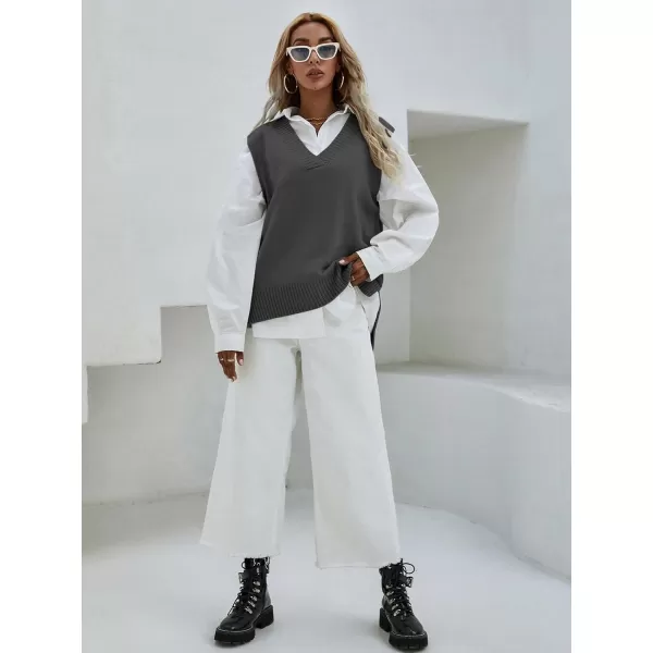 SweatyRocks Women's Sleeveless V Neck Ribbed Knit Split Pullover Sweater Vest