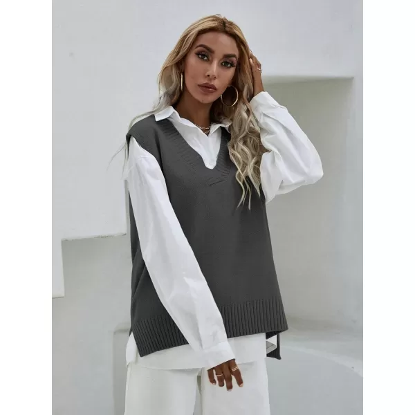 SweatyRocks Women's Sleeveless V Neck Ribbed Knit Split Pullover Sweater Vest
