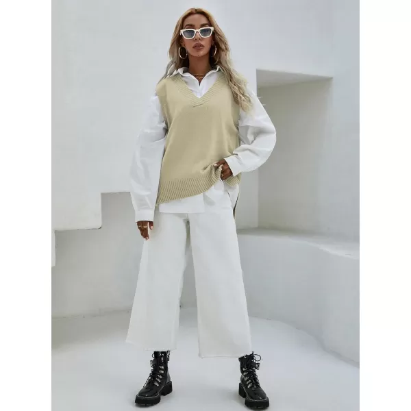 SweatyRocks Women's Sleeveless V Neck Ribbed Knit Split Pullover Sweater Vest