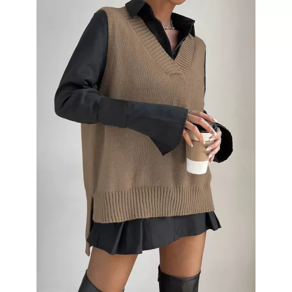 SweatyRocks Women's Sleeveless V Neck Ribbed Knit Split Pullover Sweater Vest