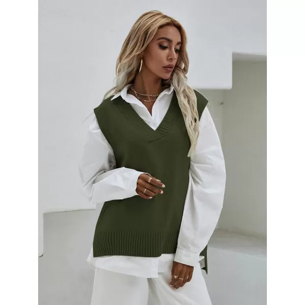 SweatyRocks Women's Sleeveless V Neck Ribbed Knit Split Pullover Sweater Vest
