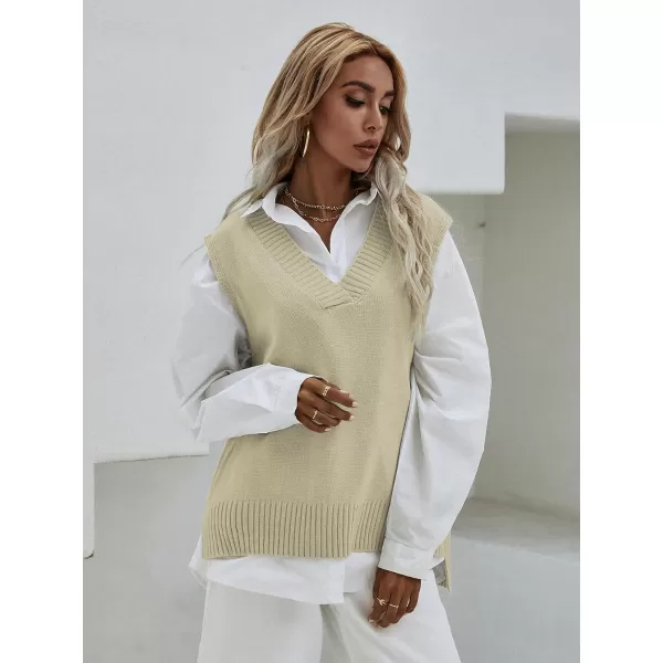 SweatyRocks Women's Sleeveless V Neck Ribbed Knit Split Pullover Sweater Vest