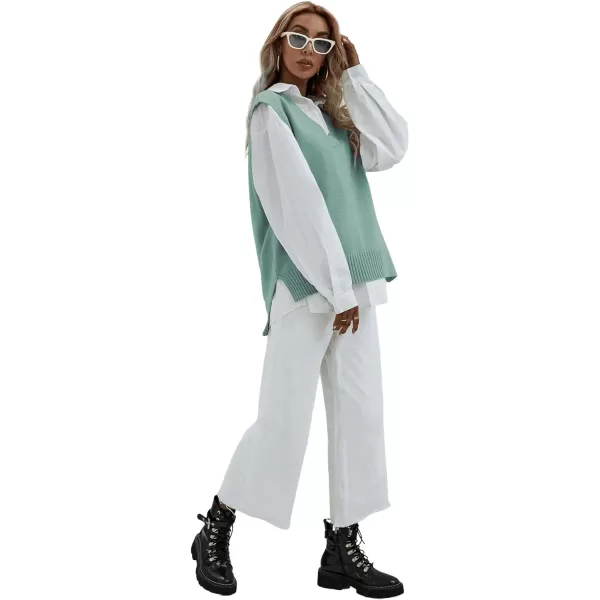 SweatyRocks Women's Sleeveless V Neck Ribbed Knit Split Pullover Sweater Vest