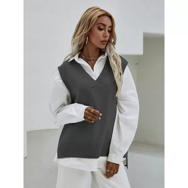 SweatyRocks Women's Sleeveless V Neck Ribbed Knit Split Pullover Sweater Vest