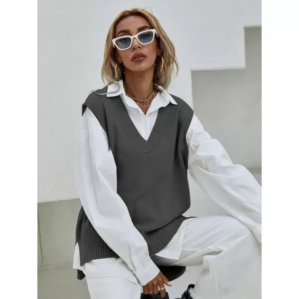 SweatyRocks Women's Sleeveless V Neck Ribbed Knit Split Pullover Sweater Vest