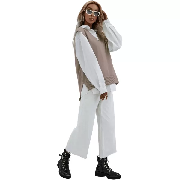 SweatyRocks Women's Sleeveless V Neck Ribbed Knit Split Pullover Sweater Vest