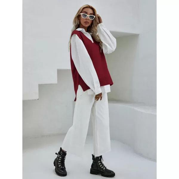 SweatyRocks Women's Sleeveless V Neck Ribbed Knit Split Pullover Sweater Vest