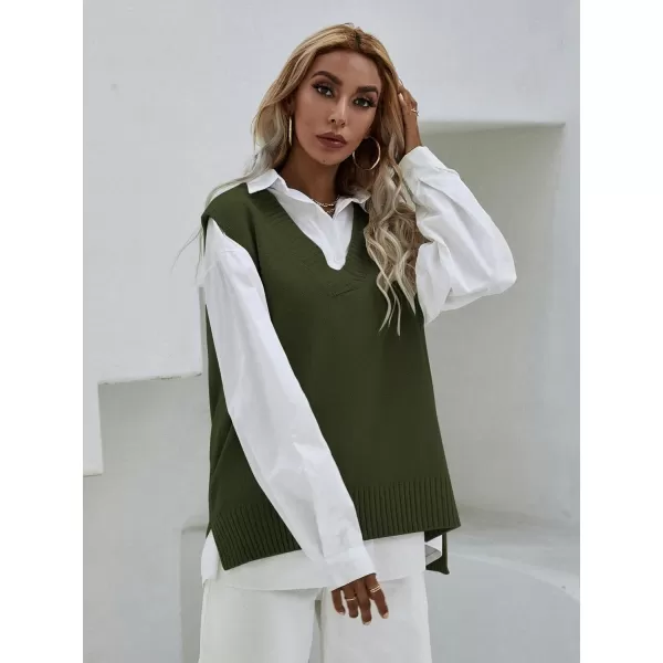 SweatyRocks Women's Sleeveless V Neck Ribbed Knit Split Pullover Sweater Vest