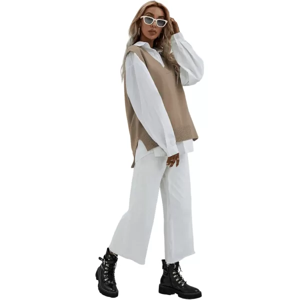 SweatyRocks Women's Sleeveless V Neck Ribbed Knit Split Pullover Sweater Vest