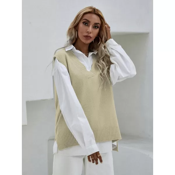 SweatyRocks Women's Sleeveless V Neck Ribbed Knit Split Pullover Sweater Vest
